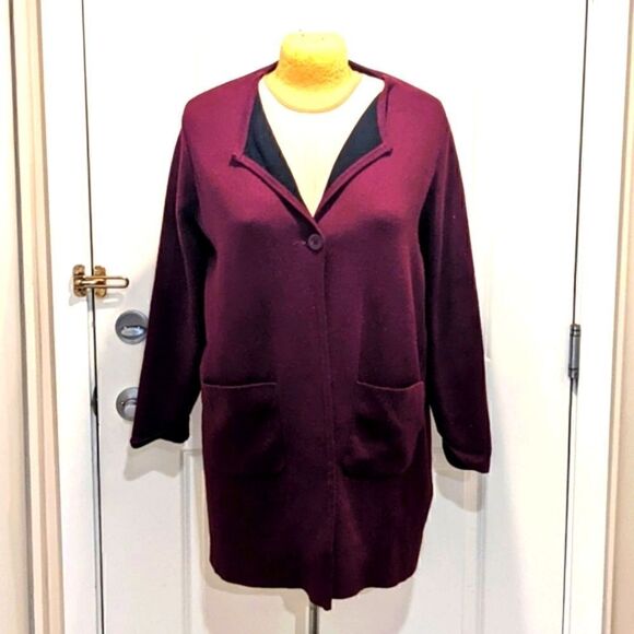 Catherine Malandrino XXL Plum One Button Knee Length Cardigan Duster - Picture 1 of 9
